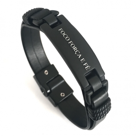 Pulseira de Couro Foco, Força e Fé Universo