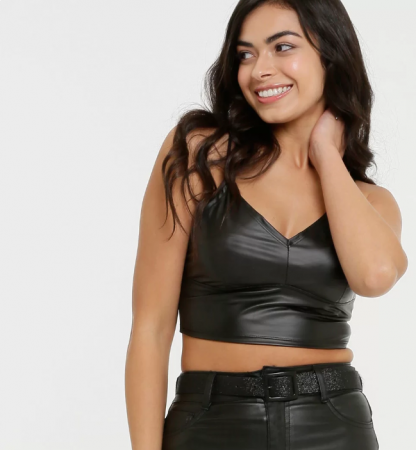  Blusa Feminina Cropped Cirrê Alças Finas